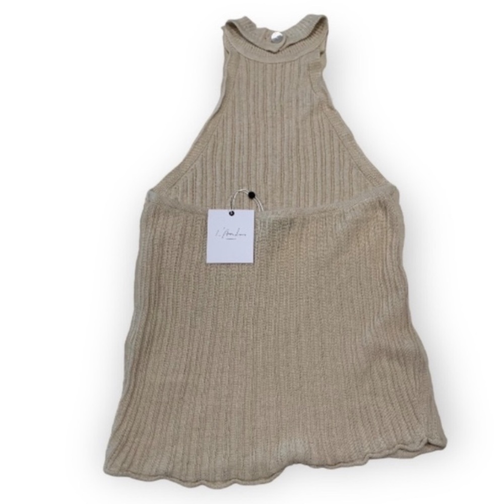 NWT! REVOLVE Tan Ribbed Halter Top - Picture 4 of 8